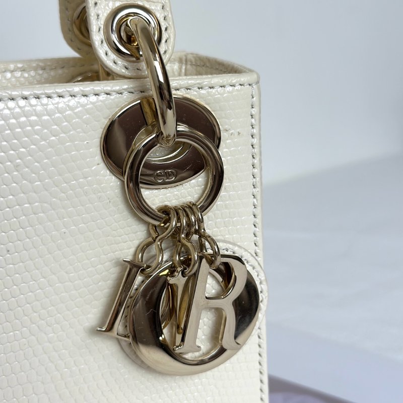 DIOR Lady dior蜥蜴皮戴妃包 - mini米白金-9