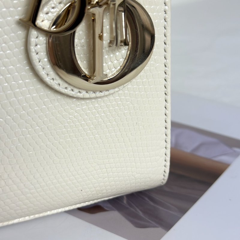 DIOR Lady dior蜥蜴皮戴妃包 - mini米白金-10