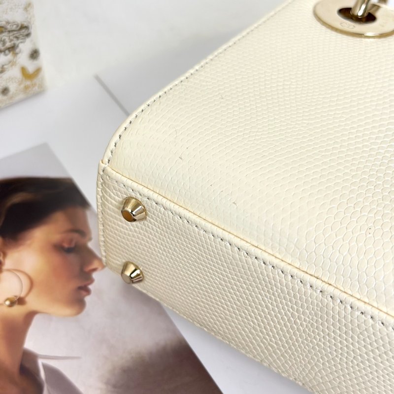 DIOR Lady dior蜥蜴皮戴妃包 - mini米白金-13