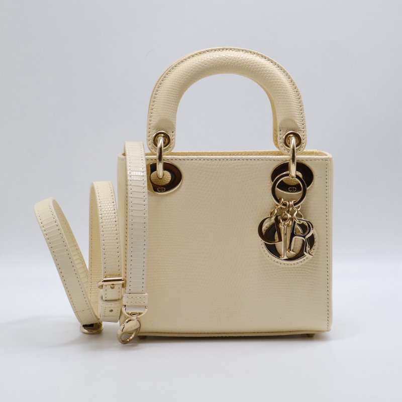 DIOR Lady dior蜥蜴皮戴妃包 - mini米白金-0