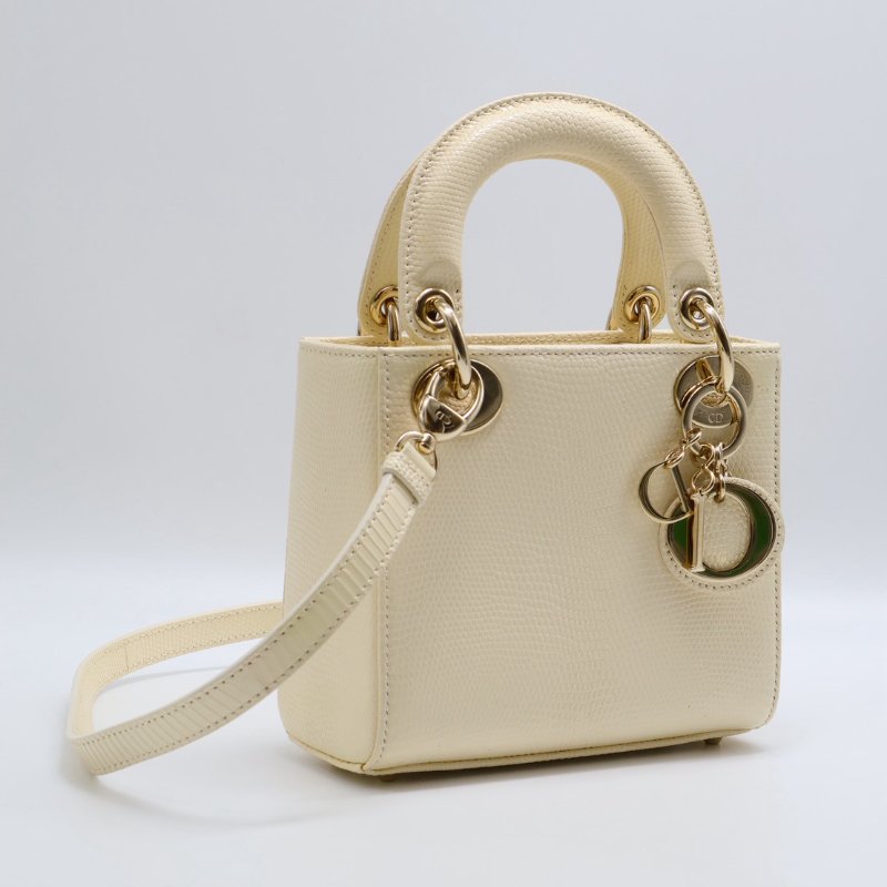 DIOR Lady dior蜥蜴皮戴妃包 - mini米白金-2