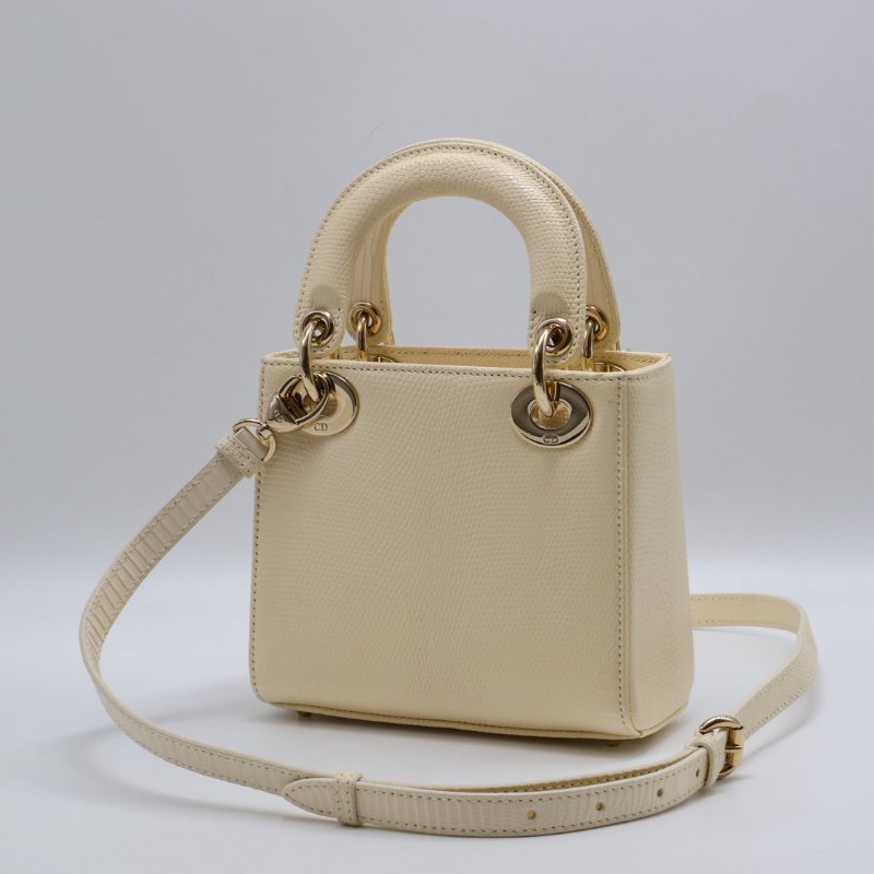 DIOR Lady dior蜥蜴皮戴妃包 - mini米白金-4