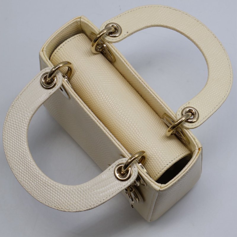 DIOR Lady dior蜥蜴皮戴妃包 - mini米白金-6