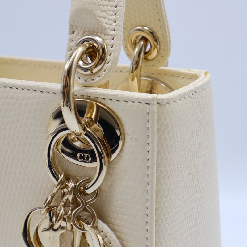 DIOR Lady dior蜥蜴皮戴妃包 - mini米白金-11