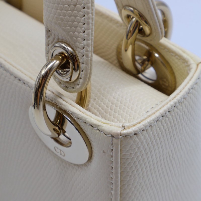 DIOR Lady dior蜥蜴皮戴妃包 - mini米白金-13