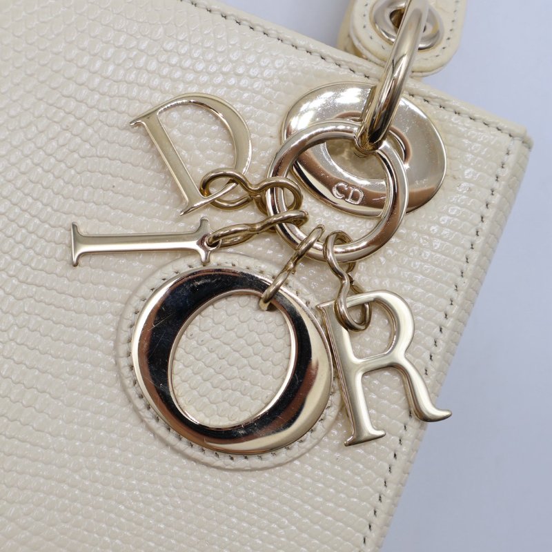 DIOR Lady dior蜥蜴皮戴妃包 - mini米白金-14