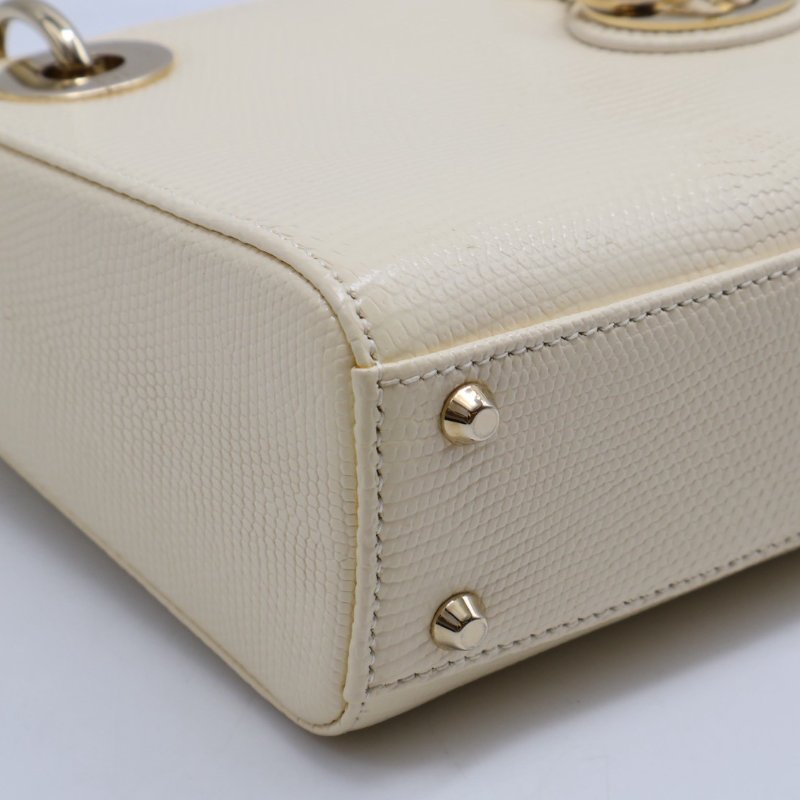 DIOR Lady dior蜥蜴皮戴妃包 - mini米白金-18