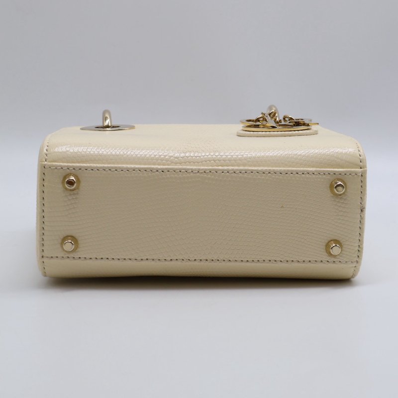 DIOR Lady dior蜥蜴皮戴妃包 - mini米白金-20