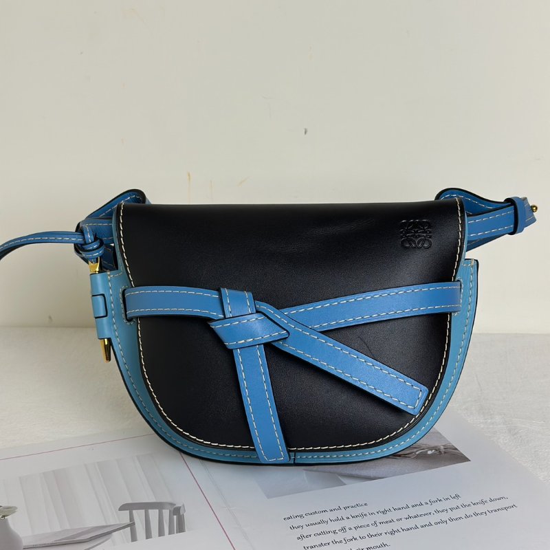 LOEWE Gate馬鞍包 - 中號水藍拚黑-0