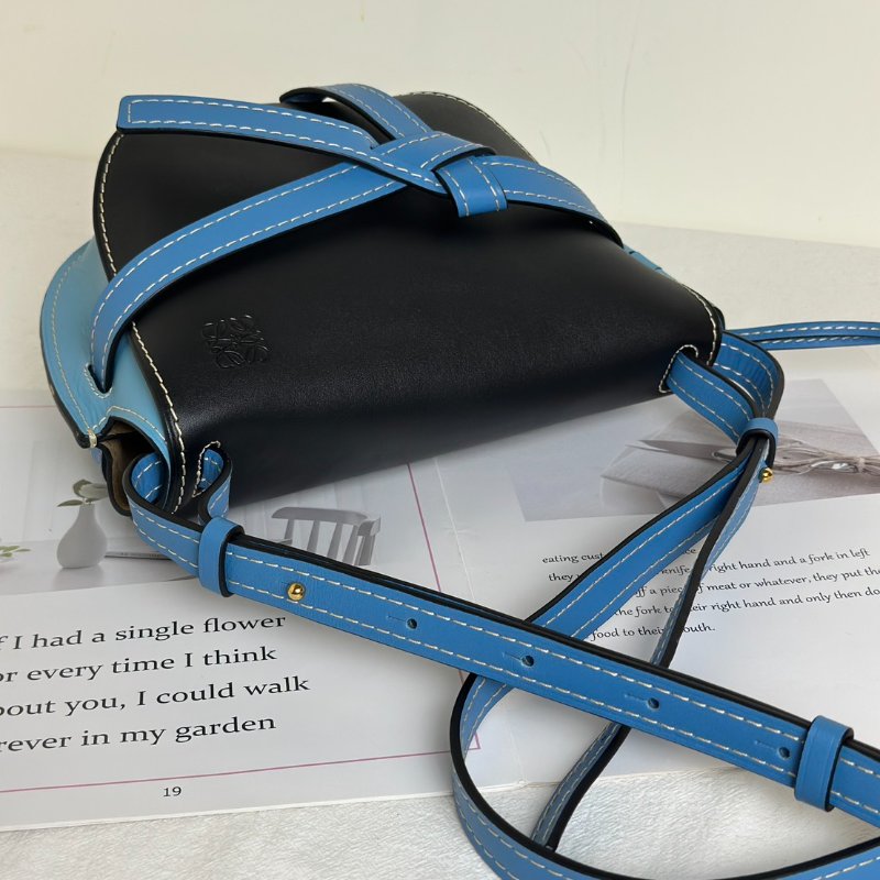 LOEWE Gate馬鞍包 - 中號水藍拚黑-4