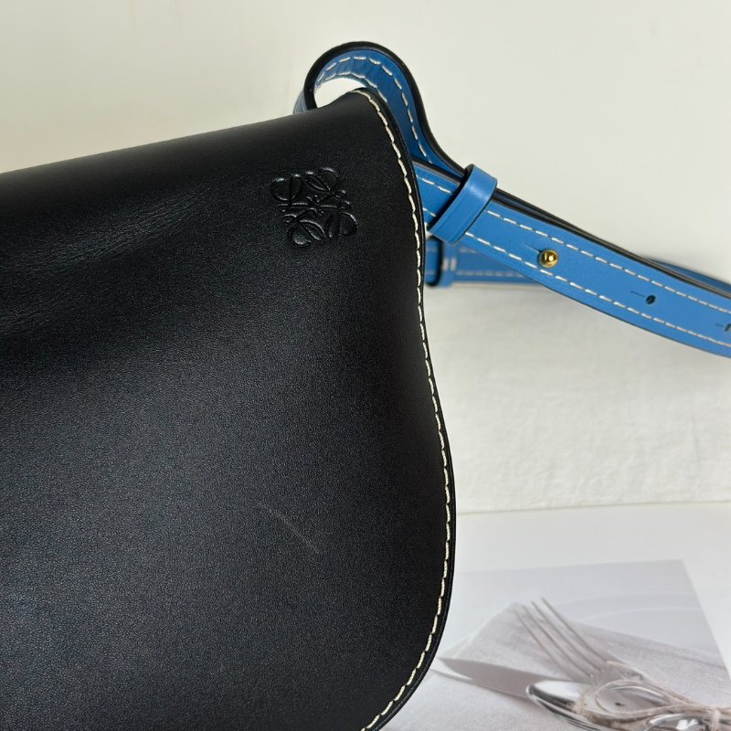 LOEWE Gate馬鞍包 - 中號水藍拚黑-6