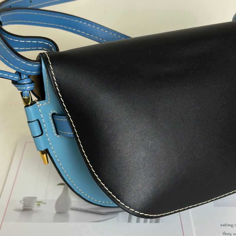 LOEWE Gate馬鞍包 - 中號水藍拚黑-7