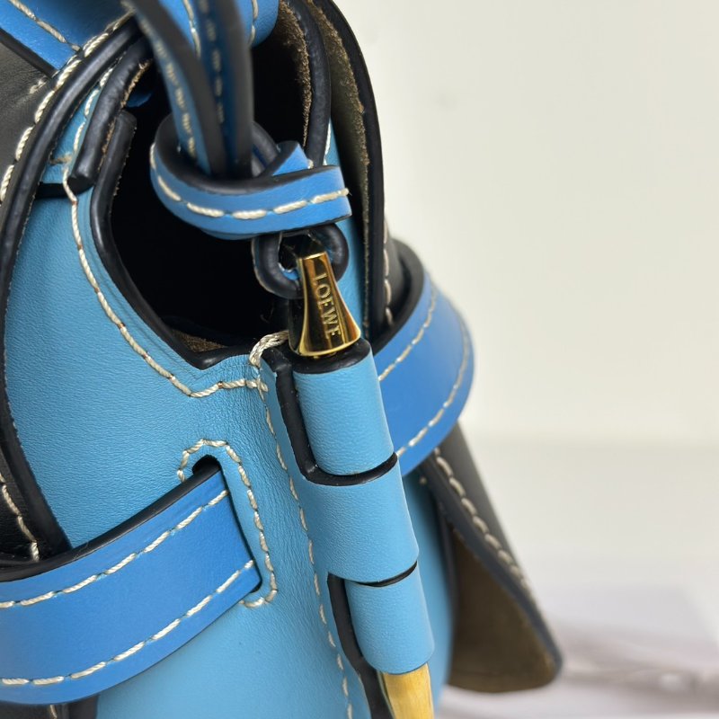 LOEWE Gate馬鞍包 - 中號水藍拚黑-8