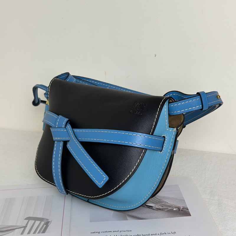 LOEWE Gate馬鞍包 - 中號水藍拚黑-11