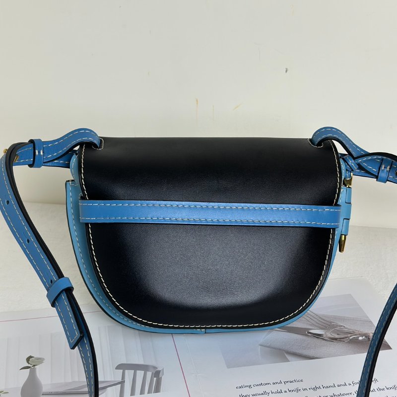 LOEWE Gate馬鞍包 - 中號水藍拚黑-12
