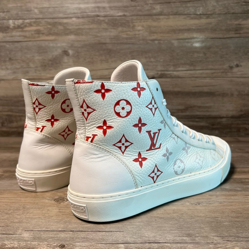 LV路易威登 Tattoo 白紅 logo滿印 老花 高幫休閒板鞋 41碼-2