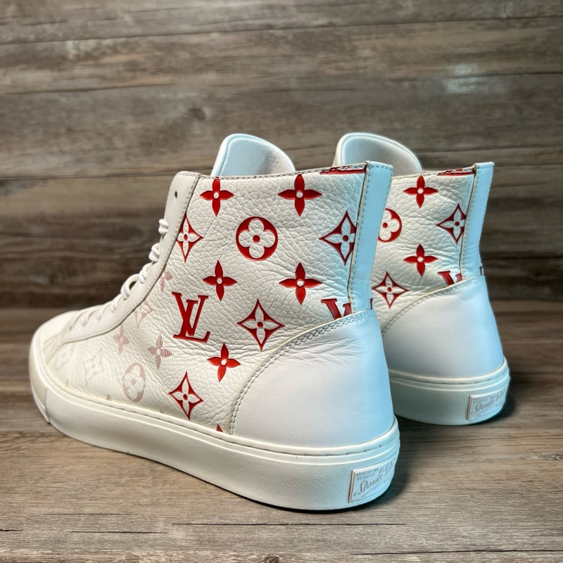 LV路易威登 Tattoo 白紅 logo滿印 老花 高幫休閒板鞋 41碼-3