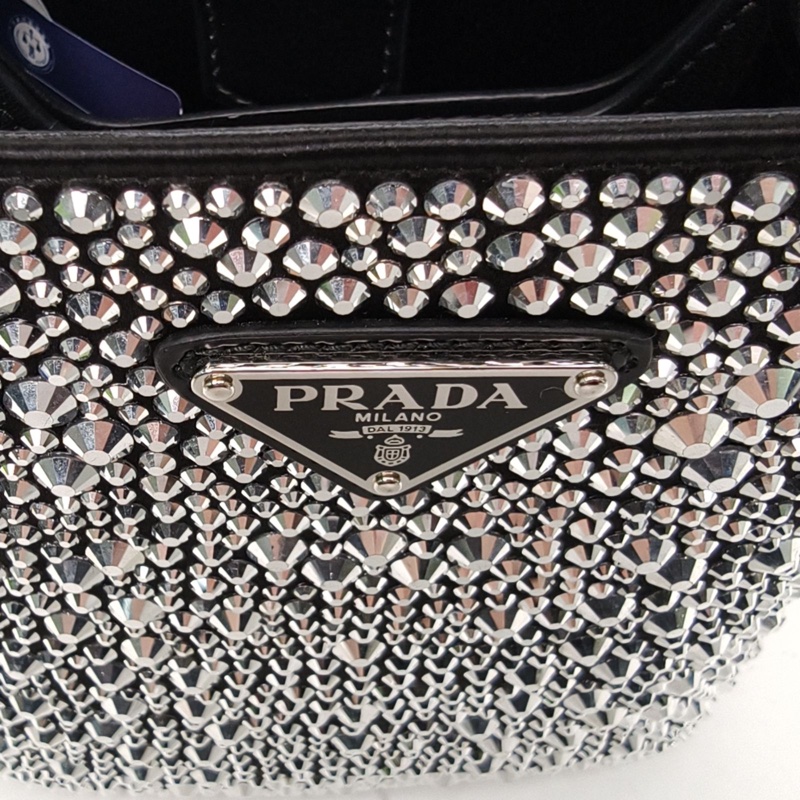 PRADA 銀色水晶Panier滿天星水桶包肩背包-4