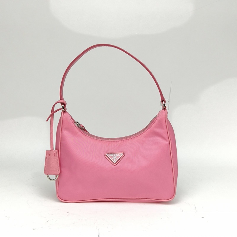 PRADA Hobo腋下包粉色尼龍粉扣肩背包-0