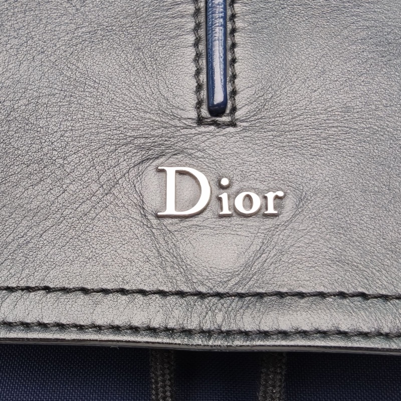 DIOR 藍黑皮革C帆布銀扣2018雙肩包/-4