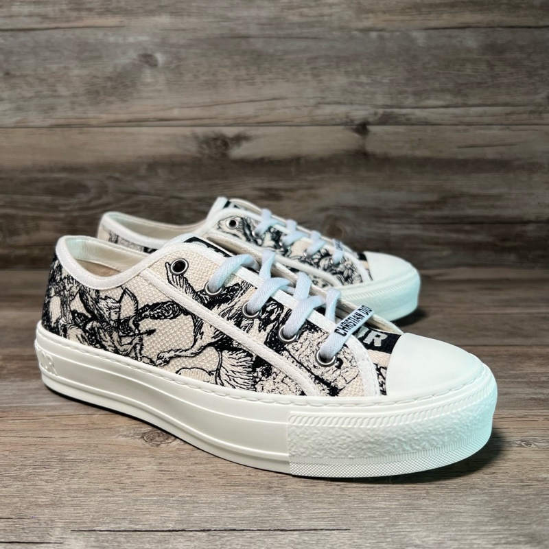 全新Dior 迪奧 黑白 老花 白色 刺繡 休閒板鞋 36.5碼-1