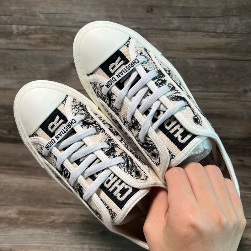 全新Dior 迪奧 黑白 老花 白色 刺繡 休閒板鞋 36.5碼-4