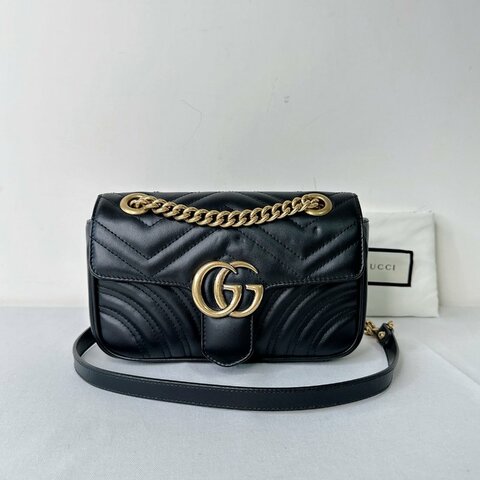 GUCCI Marmont黑金翻蓋鏈包