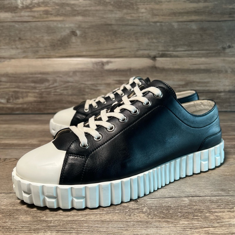 HERMES 愛馬仕 Cross 牛皮 黑白 休閒板鞋 餅乾鞋 41碼-0