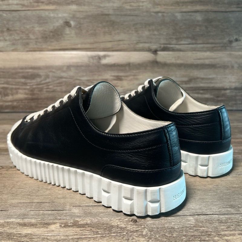 HERMES 愛馬仕 Cross 牛皮 黑白 休閒板鞋 餅乾鞋 41碼-3