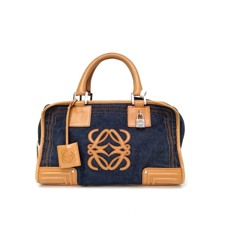 LOEWE Amazona29Bag牛仔藍牛皮/牛仔布銀扣手提包-0