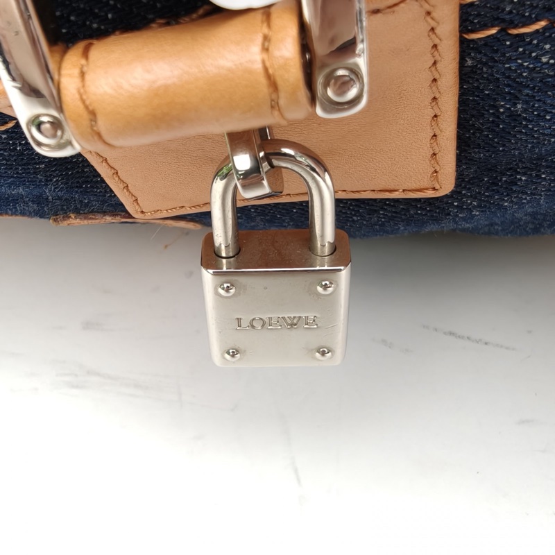 LOEWE Amazona29Bag牛仔藍牛皮/牛仔布銀扣手提包-4