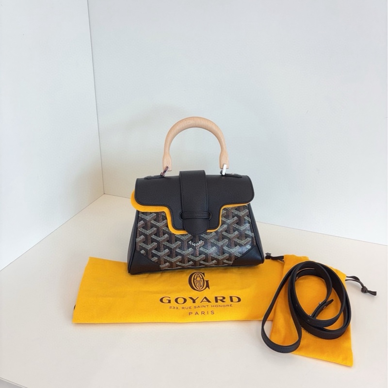 【全新25年標🆕🎁】Goyard 黑色老花mini saigon木柄西貢包 單肩斜挎手提包-0