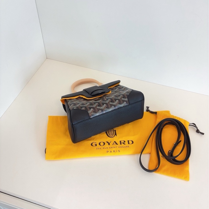 【全新25年標🆕🎁】Goyard 黑色老花mini saigon木柄西貢包 單肩斜挎手提包-4
