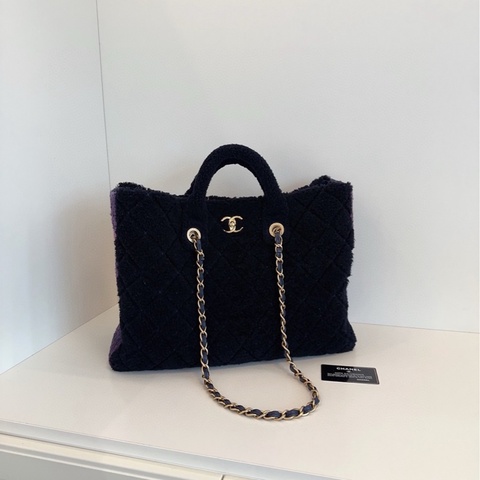 【99新🆕】Chanel  秋冬黑金拼紫色🖤💜羊毛 泰迪tote 托特購物袋 手提單肩包
