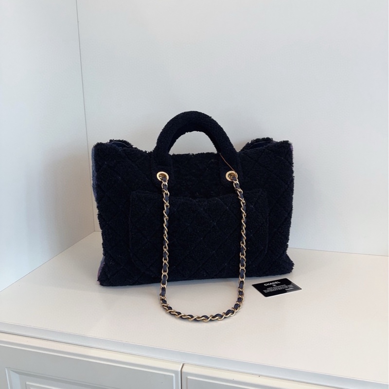 【99新🆕】Chanel 秋冬黑金拼紫色🖤💜羊毛 泰迪tote 托特購物袋 手提單肩包-1