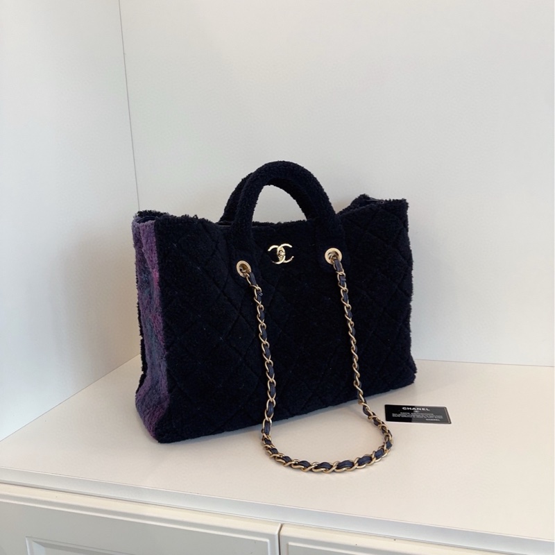 【99新🆕】Chanel 秋冬黑金拼紫色🖤💜羊毛 泰迪tote 托特購物袋 手提單肩包-2