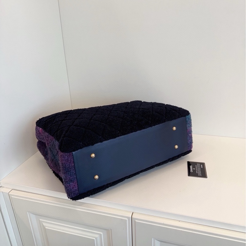 【99新🆕】Chanel 秋冬黑金拼紫色🖤💜羊毛 泰迪tote 托特購物袋 手提單肩包-4