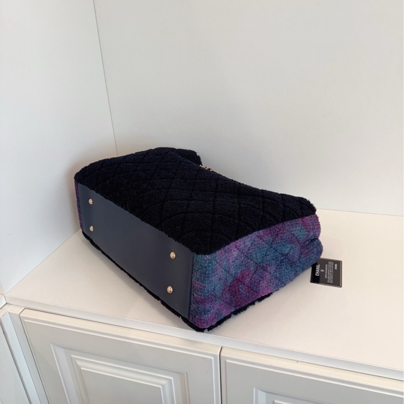 【99新🆕】Chanel 秋冬黑金拼紫色🖤💜羊毛 泰迪tote 托特購物袋 手提單肩包-5