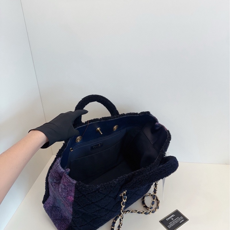 【99新🆕】Chanel 秋冬黑金拼紫色🖤💜羊毛 泰迪tote 托特購物袋 手提單肩包-7