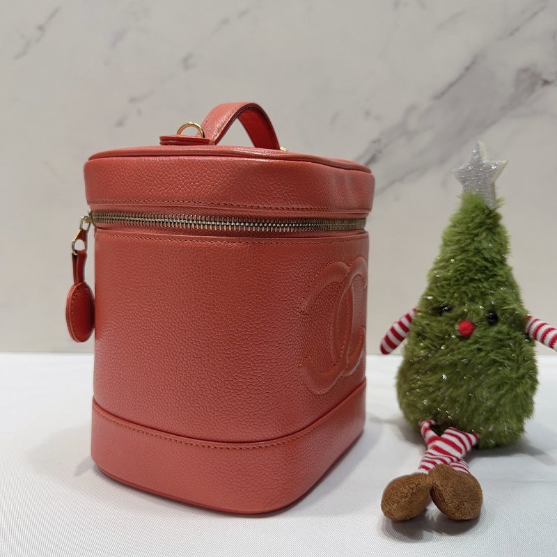 CHANEL 粉橘魚子醬手提化妝包-3