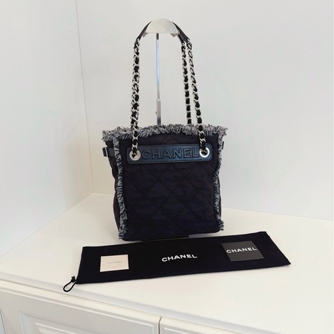 【98新🆕】Chanel 黑銀降落傘菱格沙灘包 小號 small 單肩包