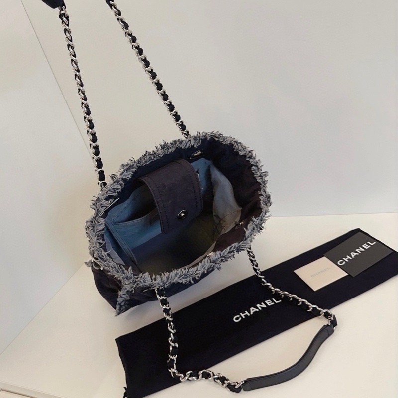 【98新🆕】Chanel 黑銀降落傘菱格沙灘包 小號 small 單肩包-6