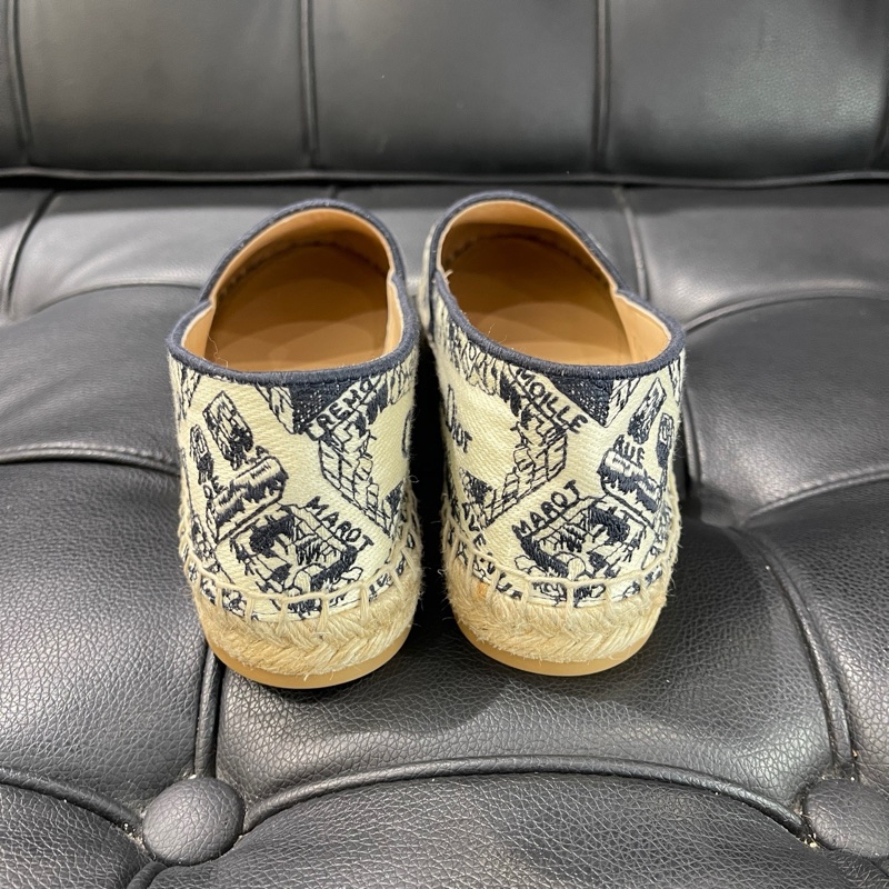 99新 迪奧/Dior  深藍色棉質刺繡 Oblique 印花  草編鞋 36碼-2