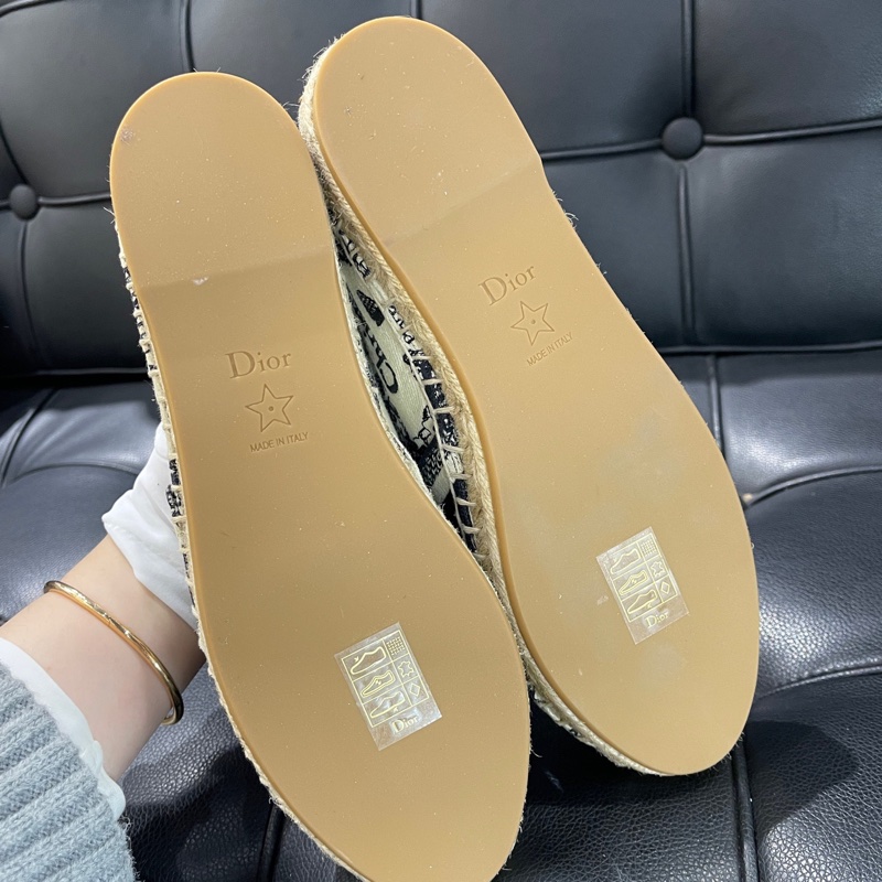 99新 迪奧/Dior  深藍色棉質刺繡 Oblique 印花  草編鞋 36碼-6