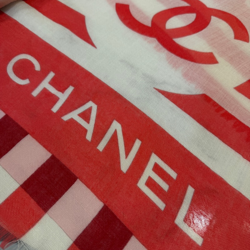 Chanel 紅白條紋克什米爾方巾-1
