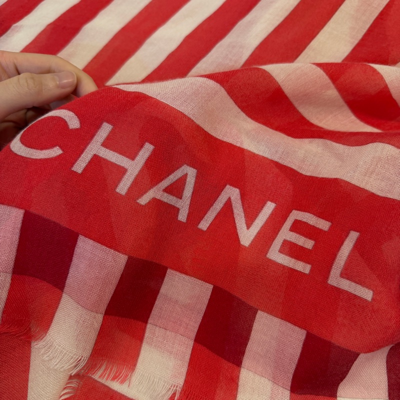 Chanel 紅白條紋克什米爾方巾-2