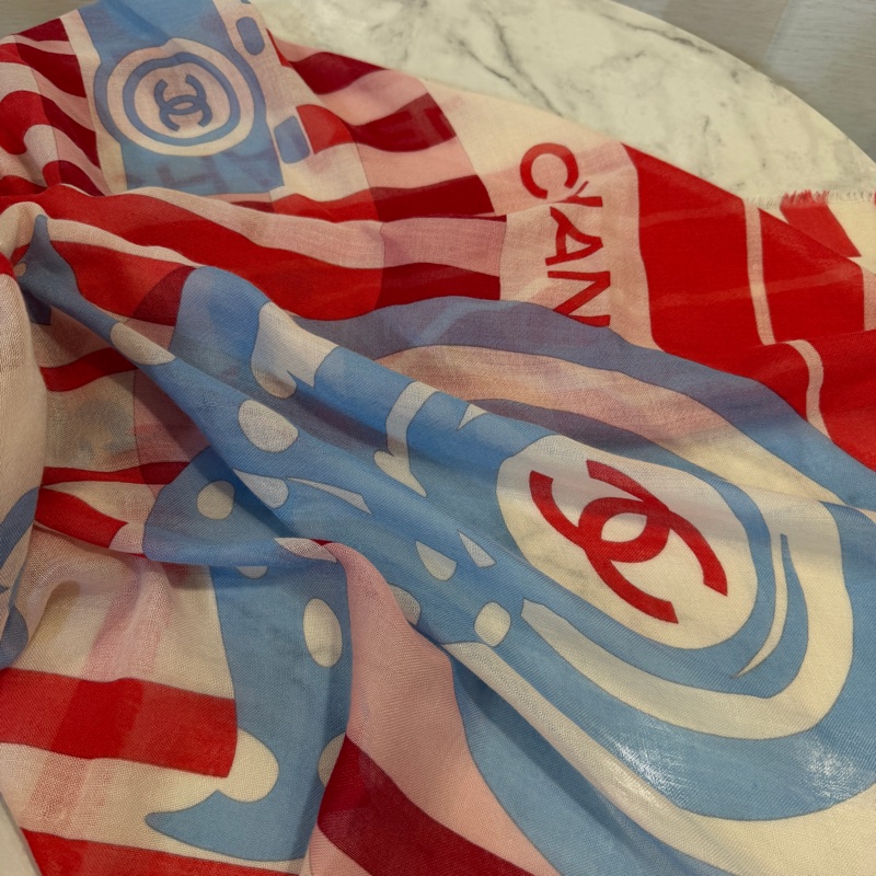 Chanel 紅白條紋克什米爾方巾-4