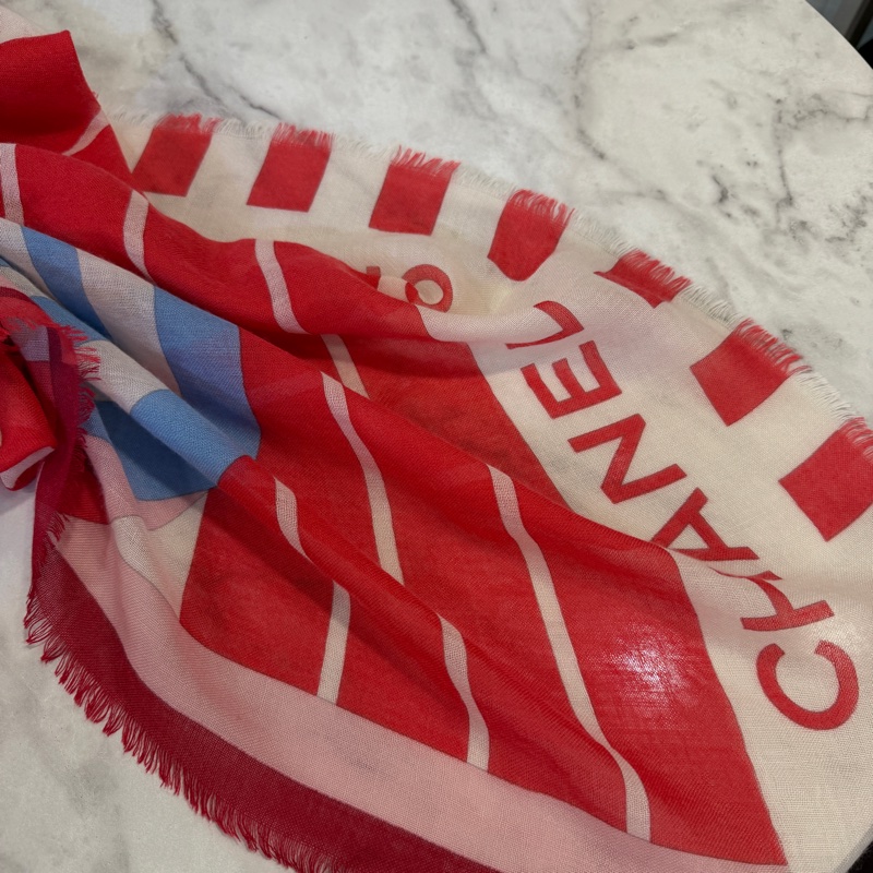 Chanel 紅白條紋克什米爾方巾-5