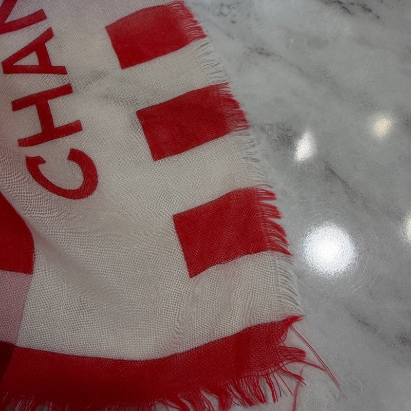 Chanel 紅白條紋克什米爾方巾-6