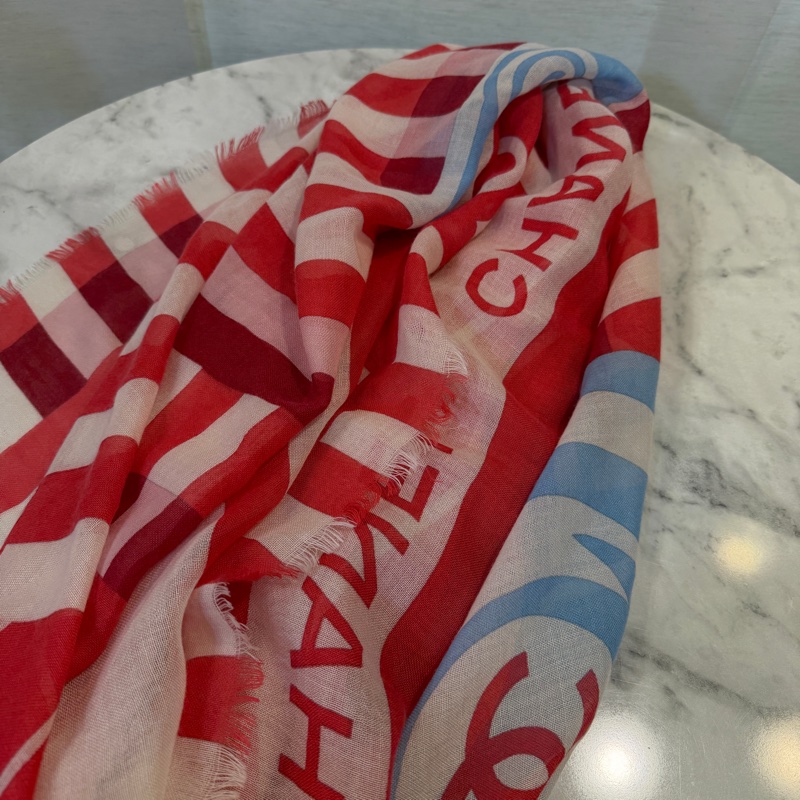 Chanel 紅白條紋克什米爾方巾-8